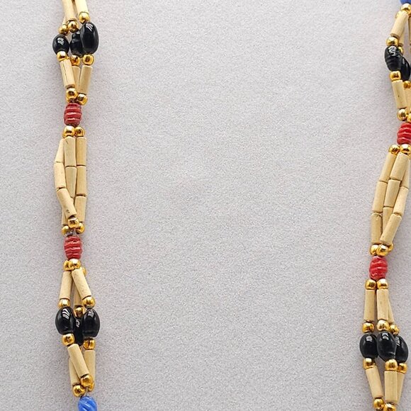 Handcrafted Multicolor Glass Bead Bamboo Necklace With Gold Accents - Picture 4 of 6